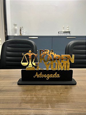 Placa de mesa decorativa de profissão com detalhes em acrilico dourado