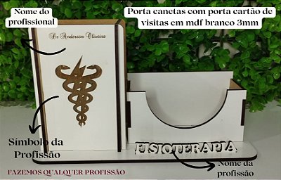 Porta canetas com porta cartão de visitas de profissão