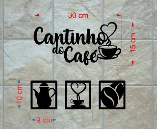 Kit Cantinho do Café 4 Peças 30cm Decoração Cozinha Mdf 3mm