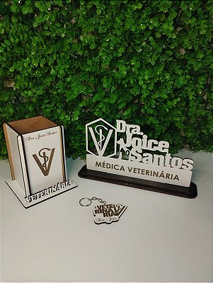 Kit placa decorativa de profissão, chaveiro e porta canetas em mdf