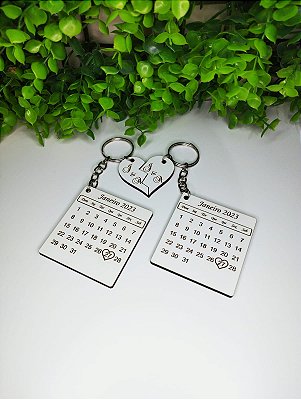 Kit 2 Chaveiros Calendários personalizados a laser