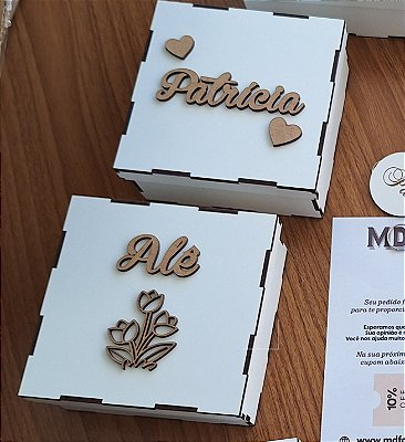 Caixa com tampa 13,5x13,5x8cm em mdf branco 3mm personalização em 3D