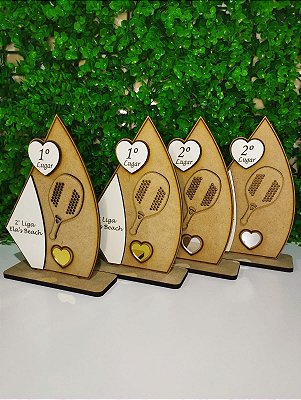 Troféus Beach Tennis para duplas de 1° e 2° lugar (4 unidades) Cód. MDF022