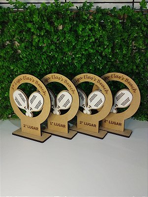 Troféus Beach Tennis para duplas de 1° e 2° lugar (4 unidades) Cód. MDF024