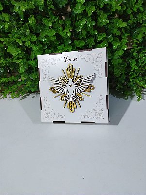 Caixa com tampa 13,5x13,5x8cm em mdf branco 3mm Crisma, Espirito Santo, Batizado