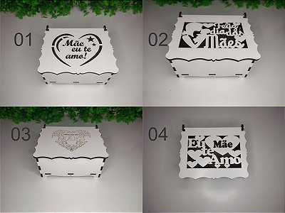 Dia das Mães - Caixa com tampa 10,5x8,5x5cm em mdf branco 3mm personalização vazada