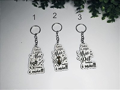 Dia das Mães - Chaveiros em mdf branco Mãe de Pet também é Mãe