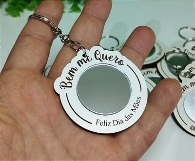 Dia das Mães - Chaveiros em mdf branco com espelho em acrílico