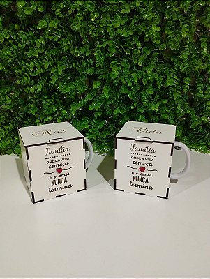 Caneca de ceramica com caixinha em mdf personalizada a laser