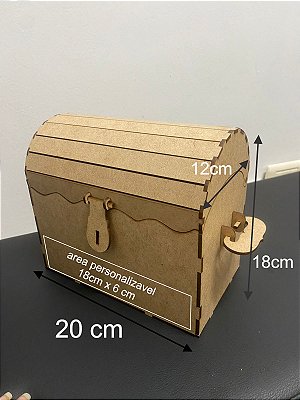 Baú em mdf personalizado a laser 20cm x 18cm x 12cm