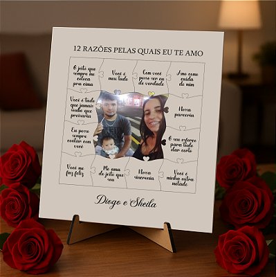 Porta Retrato quebra cabeça 12 razões pelas quais eu te amo