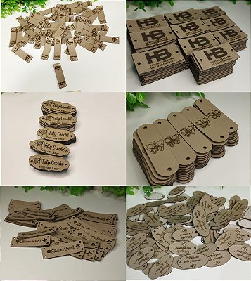 Etiquetas em couro personalizadas a laser