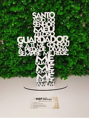 Anjo da guarda em mdf branco formato cruz