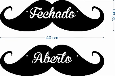 Placa Aberto / Fechado em mdf formato Bigode, acompanha cordão e ventosa