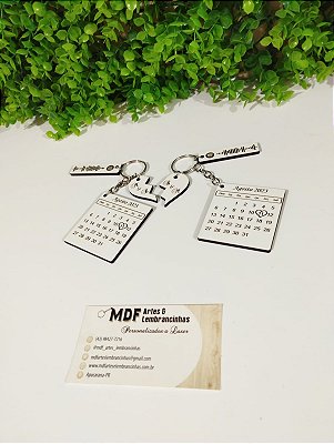 Kit 2 Chaveiros Calendários com Spotify em mdf branco 3mm personalizados a laser