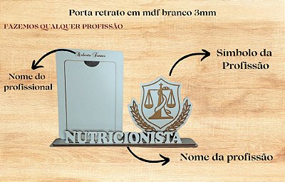 Porta retrato com símbolo da profissão em mdf branco