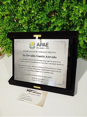 Placa de Homenagem com Caixa de Veludo - placa 15x21cm