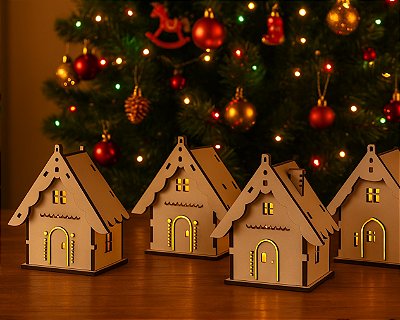 Casinha Luminária de Natal em mdf branco