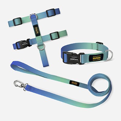 Kit Azul e Verde - Peitoral H com Guia Slim e Coleira