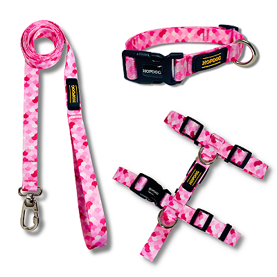 Kit Rosa Sereia - Peitoral H com Guia Slim e Coleira
