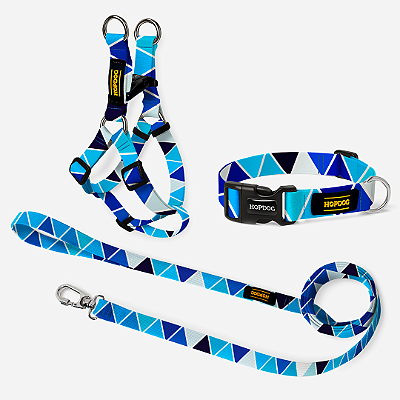KIT Triângulos Azuis - Peitoral Step In com Guia Slim e Coleira