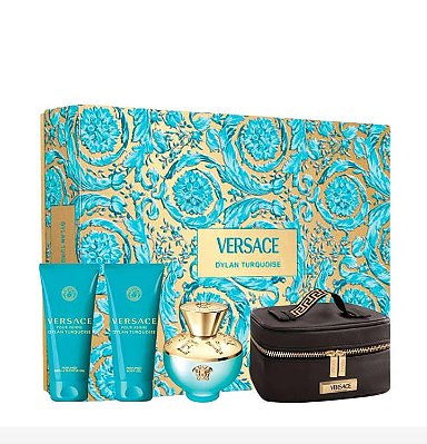 Kit Versace Dylan Turquoise Feminino - Eau De Toilette 100ml + Body Lotion 100ml + Shower Gel 100ml + Nécessaire