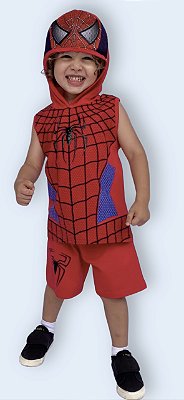 Conjunto Infantil Menino Regata e Shorts Personagem  Homem Aranha