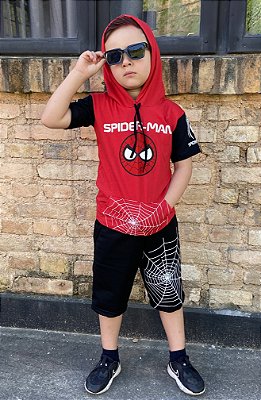Conjunto Infantil Menino Verão Personagem Homem aranha Vermelho