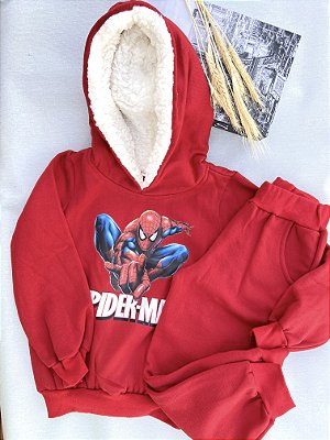Conjunto Moletom Infantil Vermelho com Capuz Forrado