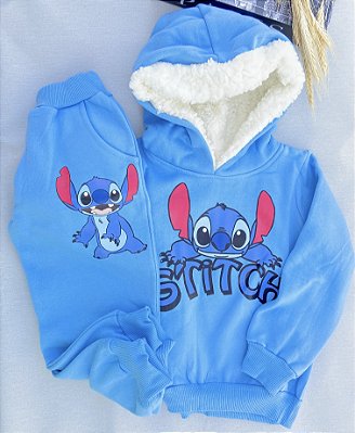 Conjunto Moletom Infantil Stitch Azul com Capuz Forrado