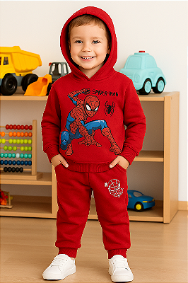 Conjunto Infantil Moletom Vermelho Personagem  com Capuz.