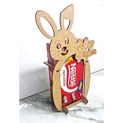 Porta Caixa de Bombom Decoração Rústica de Pascoa Casa Enfeites em MDF para Festa e Eventos de Páscoa Infantil Criança Coelhinho Fofinho para Pintura  de pascoa
