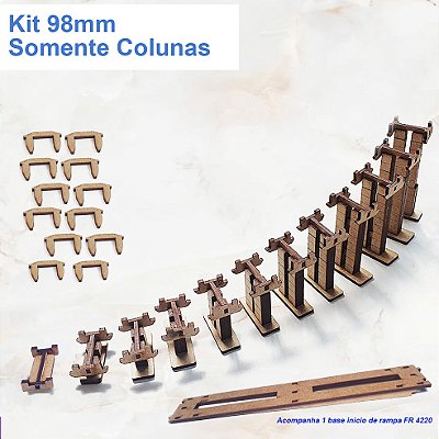 Kit Colunas para rampa ferreomodelismo escala H0 1/87 59 peças 98mm. "SEM BASES" inclinação 2 graus