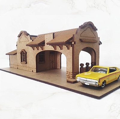 Posto de Combustível Antigo escala H0 1:87 mdf corte Laser Ferromodelismo/ Maquetes/ Dioramas p/ Pintura
