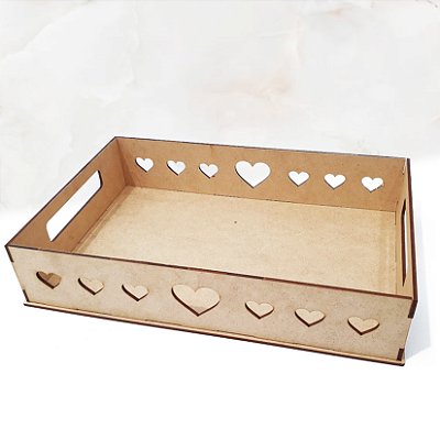 Kit Bandejas Mdf Cru Coração p/ Cestas Café da Manha Dia Das Mães/ Dia dos Pais/ Dia dos Namorados m2