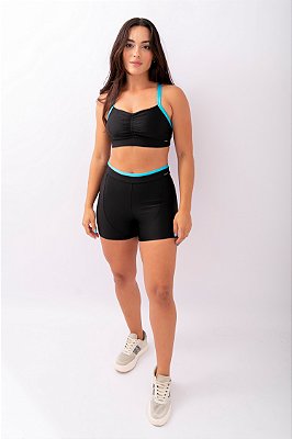 Top Bella e Short Recorte Preto/Skyblue