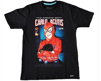 Camiseta São Carlo Acutis - Super Heroi cor preto