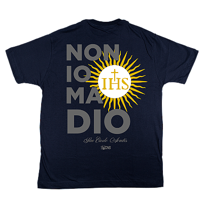Camiseta São Carlo Acutis - Não eu, mas Deus - Azul Marinho ref 3232