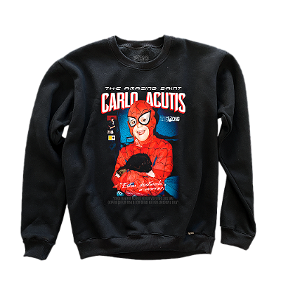 Moletom Gola Careca São Carlo Acutis - Super Herói - Preto
