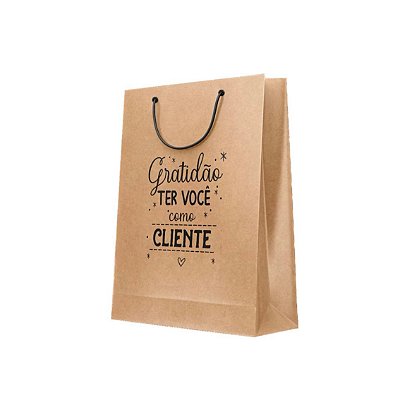 Kit 10 Sacolas de Papel Personalizada - Gratidão