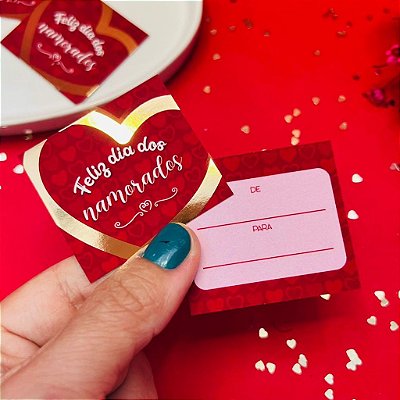 10 Mini Cartões Dourado Dia dos Namorados COM FURO, Mini Tag para embalagens Feliz Dia dos Namorados