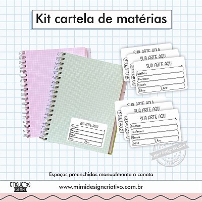 Kit Cartela de Matérias, Etiquetas Escolares