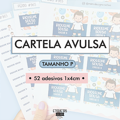 Cartela Avulsa Personalizada, Kit Etiquetas Escolares