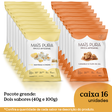 Caixa com 2 sabores de Pipocas Grandes 40g e 100g ( 16 unidades )