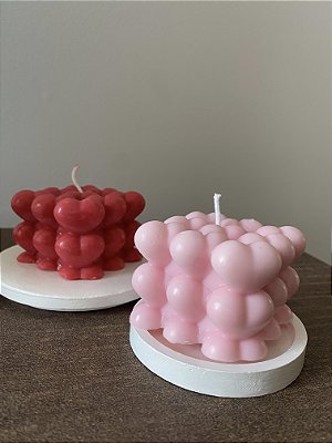 Kit 5 Vela cubo coração frutas vermelhas
