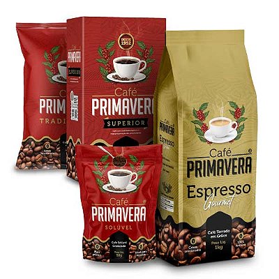 KIT com 1 Espresso Primavera Gourmet + 1 Superior a Vácuo + 1 Tradicional 250g + 1 Solúvel