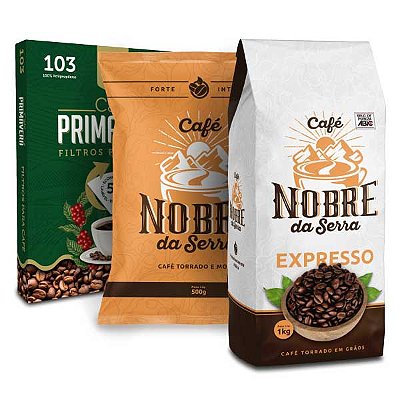 KIT com 1 Expresso Nobre da Serra + 1 Tradicional Nobre da Serra 500g + 1 Caixa de Filtro 20 unidades