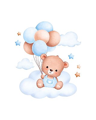 Estampa Digital DTF PuppyArt! Ursinho Nuvem Azul