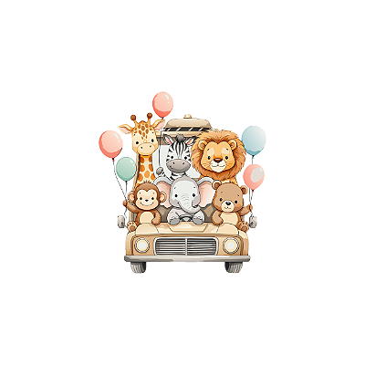 Estampa Digital DTF PuppyArt! Safari Carro balão