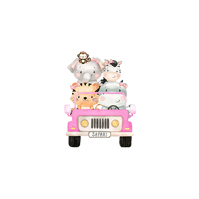 Estampa Digital DTF PuppyArt! Safari Carro rosa